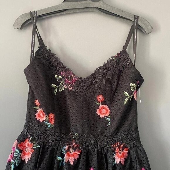 Whimsigoth Midi Dress Black Lace Floral Embroidery Dark Fairy - Picture 4 of 16